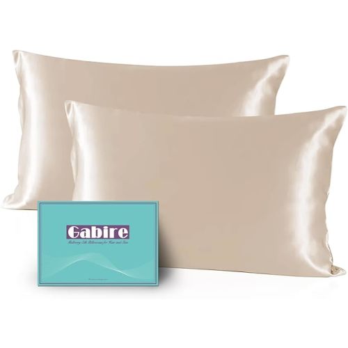 Mulberry Silk Pillowcases Set of 2, Both Sides Real Silk Pillow Covers for Hair and Skin Cool Pillowcase Organic Silk Pillowcase 2 Pack with Hidden Zipper, Champagne, King (20"×36")