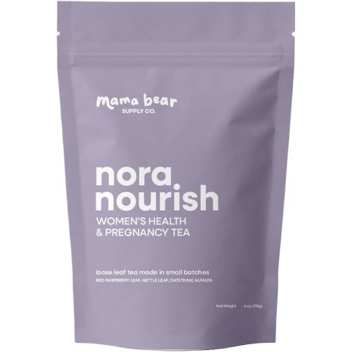 Nora Nourish Organic Pregnancy Tea – Red Raspberry Leaf Herbal Blend for Third Trimester, Postpartum & Women's Health – Caffeine-Free Loose Leaf Tea (4 oz (60 servings))