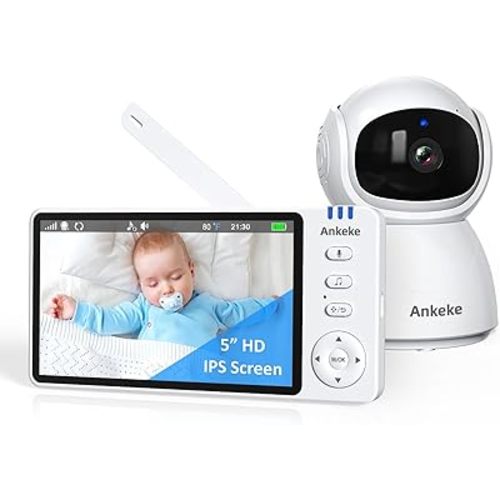 Baby Monitor with Camera and Audio, No WiFi Baby Monitor with 5" IPS LCD Screen, 100-Hour Battery, 1000ft Long Range, 2-Way Talk, Cry and Feeding Reminder, Night Vision and 355°PTZ