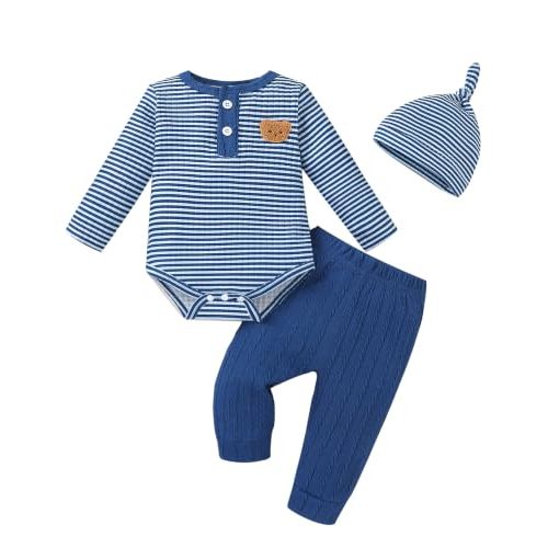Renotemy Newborn Baby Boy Clothes Winter Outfit Essentials Preemie-12Months | Preemie Clothes Boys,Cute Coming Home Outfits Boy Newborn Photography Outfits,Fall Winter Ribbed Knitted Long Sleeve Rompers