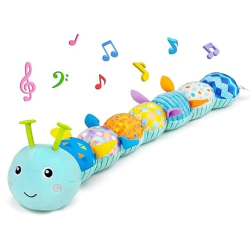 Baby Tummy Time Toys 0-6 Month Musical Stuffed Animal Plush Caterpillar Toy for Infant 6-12 Month Teething Sensory Toy with Crinkle Rattle for Babies 0-3-6 Month Newborn Boy Girl
