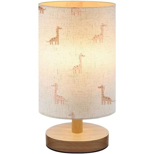 Bedside Lamp for Bedroom, Cute baby giraffe small seamless pattern Hand drawn nursery animal Small Lamp, Linen Lampshade Table Lamp, Dimmable Nightstand Lamp with Woodbase for Living Room Office