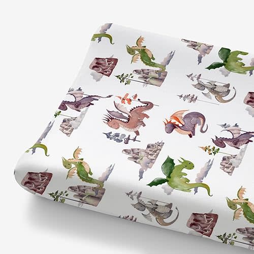 HawSkgFub Watercolor Dragons Fairy Tale Changing Pad Cover for Baby Girls, Animal Mountain Dragon Lover Diaper Change Table Covers, Soft Stretchy Safe Snug Fitted Changing Mat Sheets Fit 32"/34" x 16"