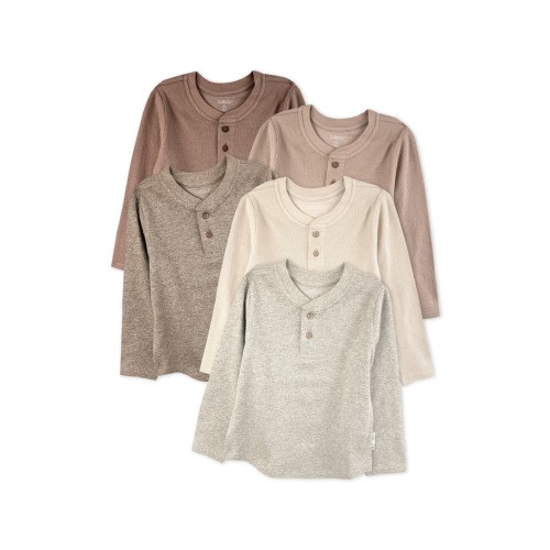 Kids' Payton Assorted 5-Pack Long Sleeve Organic Cotton Waffle Henley T-Shirts