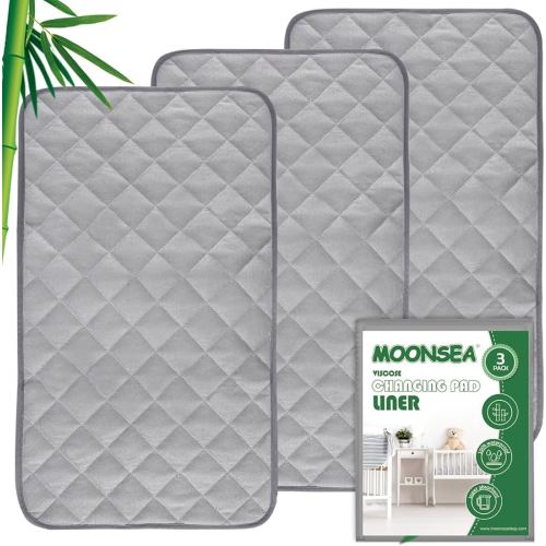Diaper Changing Pad Liner Non-Slip, Waterproof Terry Mat, Quilted Absorbent Bassinet Liners Washable, 3 Pack 13"x 26" Reusable Portable Changing Table Pad Rectangle Grey