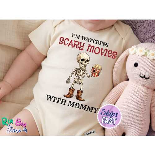 I'm watching scary movies with mommy Onesie® Skeleton baby clothes Scary movies with mommy outfit Watching scary movies shirt
