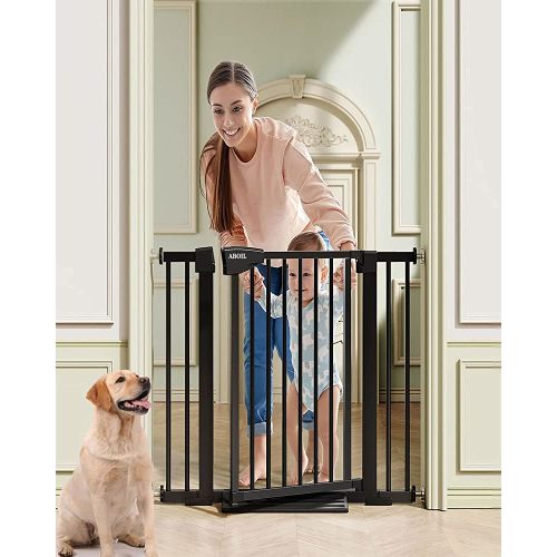 ABOIL Dog Gate for The House, Baby Gate for Stairs Doorway, 29-43 Inch Extra Wide Auto Close Safety Child Gate Pet Gate for Door, NO Drilling Pressure Mounted Gate (Black)