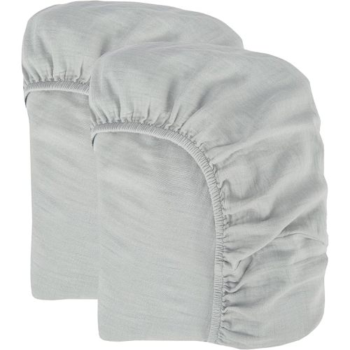 Organic Cotton Muslin Bassinet Sheet, GOTS Certified Extra Soft Fitted Sheet, Universal Fit for Oval Baby Bassinet Mattresses, 33" x 17", 4 Inch Pocket, Hint of Mint, Pack of 2