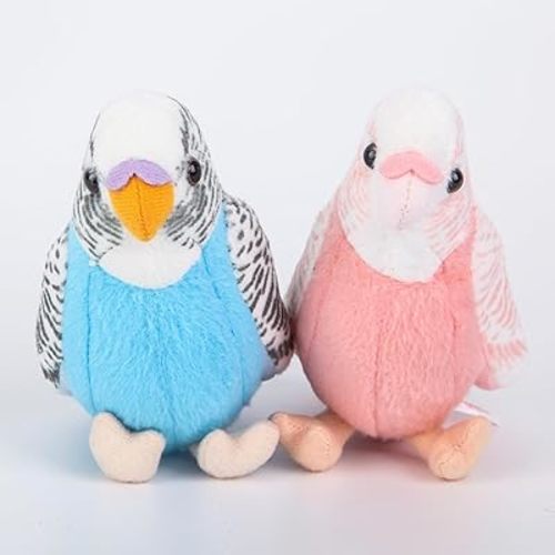 2Pcs Stuffed Parakeet Toy, 5.5 inches, Budgerigar Plush Toy, Parakeet Soft Toy, Stuffed Bird for Kids, Blue and Pink