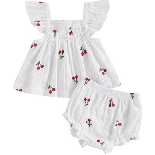 Mubineo Baby Girl Summer Clothes Cute Ruffle Tops Dress Shorts Outfits Set Infant Toddler Shirt Bloomers Princess Outfit