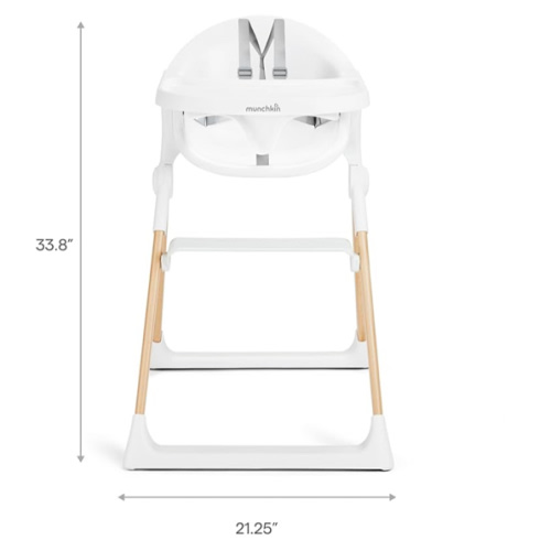 Munchkin Float Baby High Chair, Foldable and Easy to Clean, for Babies and Toddlers, White with Wooden Legs