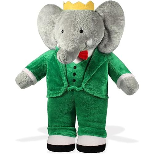 YOTTOY Babar Elephant Plush – Classic Standing Babar Stuffed Animal Toy Wearing Green Suit, Red Bowtie and Crown, Soft 13 Inch Babar Character Plush from the Beloved Children's Book, Gift for Kids