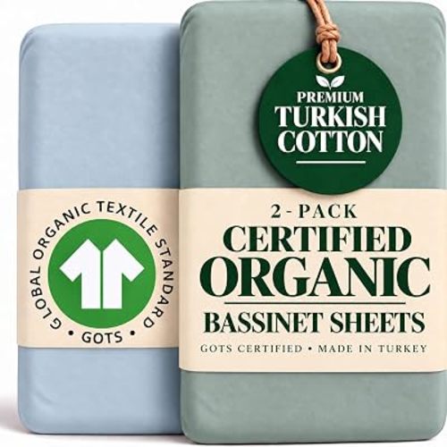 GOTS Organic Bedside Bassinet Sheets 33x20 for Newton, Maxi Cosi Iora, Angel Bliss, Koola Baby Bond, Harppa Cudly 3 in 1– PLUSH & CLOUD SOFT 2 Pack Cotton Cover Boy, Girl 33 x 20 upto 35 x 19
