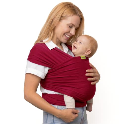 Boba Baby Wrap Carrier - Stretch Cotton Newborn Sling, Sangria | Breathable hands-free babywearing carrier wrap; ergonomic, secure hold for newborn to toddler 7-35 lbs.