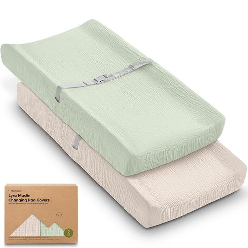 2-Pack Muslin Diaper Changing Pad Covers Boy, Girl – Soft Breathable Muslin Cotton Changing Table Cover, Organic Baby Changing Pad Sheets, Contoured Change Pads Liners Washable 34 x 18 (Willow)