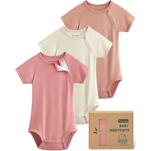 Yoofoss Baby Bodysuits Rayon Made From Bamboo, Soft Breathable Baby Onesie Short Sleeve Newborn Baby Boy Girl Clothes 3 Pack