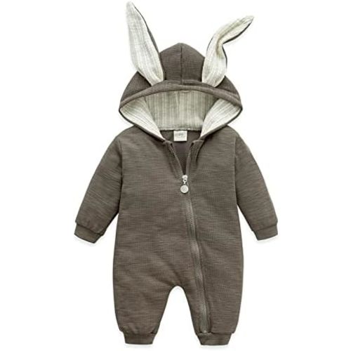 Simplee kids Animal Bunny Baby Easter Romper Long Ear Rabbit Hoodie Romper Jumpsuit with Zipper