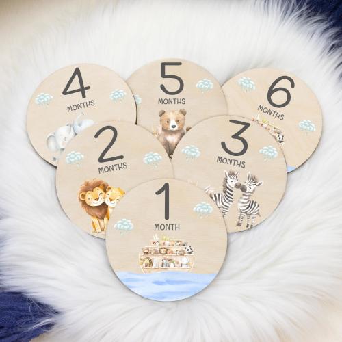 Noah's Ark Cards, Baby Milestone Noah's Ark Discs Marker, Wood Milestone Cards, Baby Milestones, Noah's Ark Nursery Theme S35