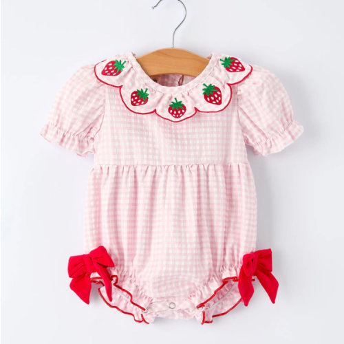 Baby Girls' Plaid Smocked Strawberry Applique Romper