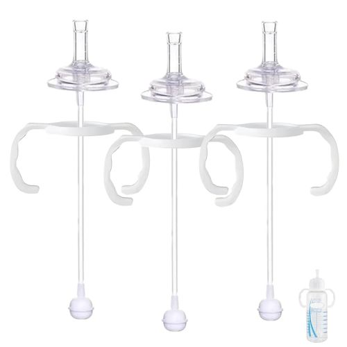 Straw Transition Sippy Cup Conversion Kit for Dr Brown Narrow Mouth Baby Bottles, Soft Straw top and Weighted Sippy Cup Kit with Handles, Set of 3