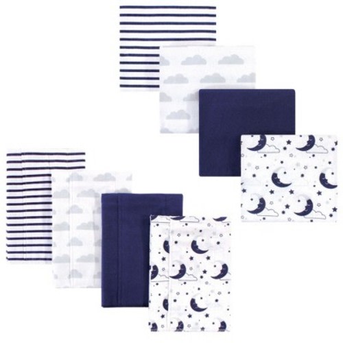 Hudson Baby Infant Boys Cotton Flannel Burp Cloths and Receiving Blankets, 8-Piece, Moon, One Size