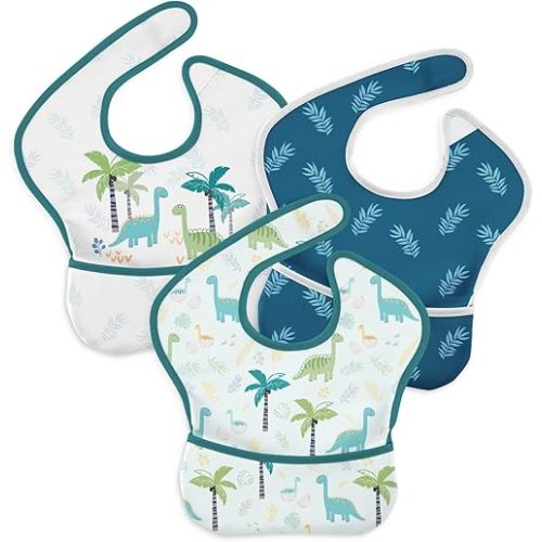 3 Pack Waterproof Baby Bib for Eating, Mess Proof Feeding Bibs with Large Food Catcher, Travel Feeding Bibs