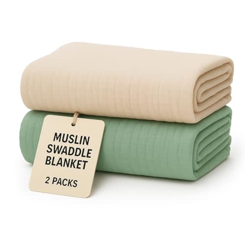 Comforista Muslin Swaddle Blankets Set of 2 Green & Beige Baby Boy Blanket Set, Breathable Muslin Baby Swaddles, Soft Receiving Blankets for Newborns, Perfect Nursery Idea