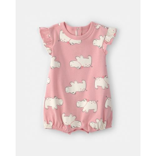 Baby Girl Hippo Short-Sleeve Romper - Pink | Carter's