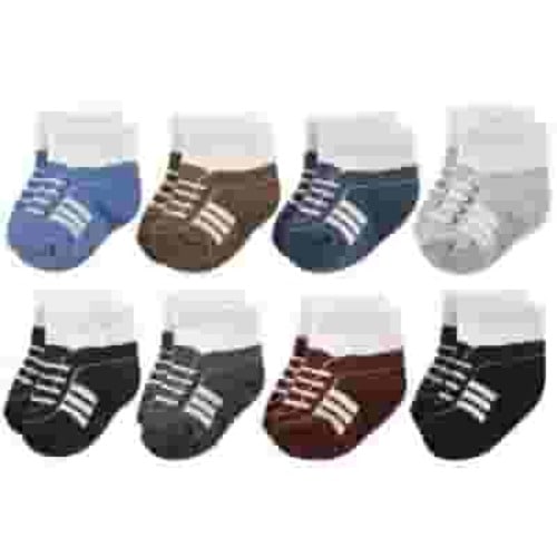 Hudson Baby Infant Boy Cotton Rich Newborn and Terry Socks, Sneaker Navy Gray, 6-12 Months