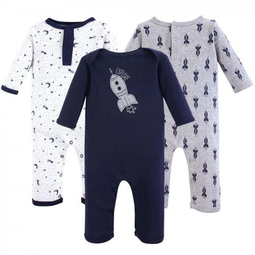 Yoga Sprout Baby Boy Cotton Coveralls 3pk, Spaceship, 3-6 Months