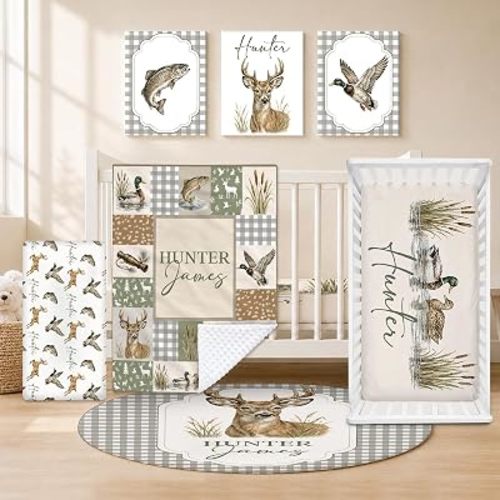 Custom Crib Bedding Set, 5 Pcs Personalized Name Baby Crib Sets