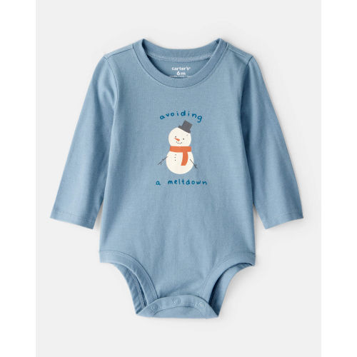 Baby Boy Snowman Long-Sleeve Graphic Bodysuit - Blue - Carter's | Carter's