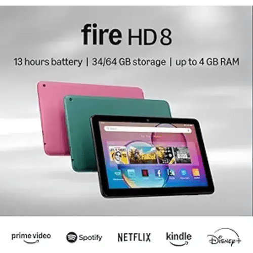 Amazon Fire HD 8 tablet (newest model), 8” HD Display, 4GB memory, 64GB, responsive and vibrant, designed for portable entertainment, Black