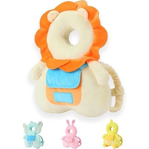 JunNeng Baby Head Protector Backpack with Squeaker,Toddler Head Safety Protection Cushion, Yellow Lion