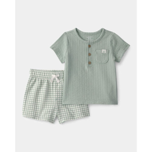 Baby 2-Piece Gingham Top & Short Set - Green | Carter's