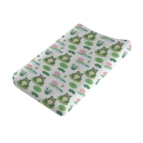 Cartoon Frogs Flower Leaves Pond Changing Pad Covers Water Lilies Lake Diaper Changing Table Sheets for Girl Boy Soft Breathable Stretchy Fitted Baby Changing Table Pad Mats Covers 32''x16''