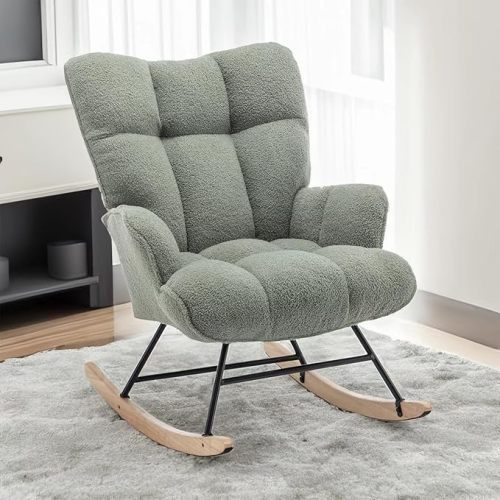 Rocking Chair Nursery Teddy Upholstered Glider Rocker Small Rocking Chair Indoor Nursering Chair for Small Space Green