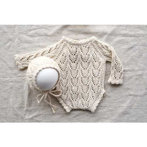 Knitted romper and bonnet,Newborn knitted Set,Newborn photography outfit,Сable knit romper,Pregnancy gift,newborn knit outfit,newborn props