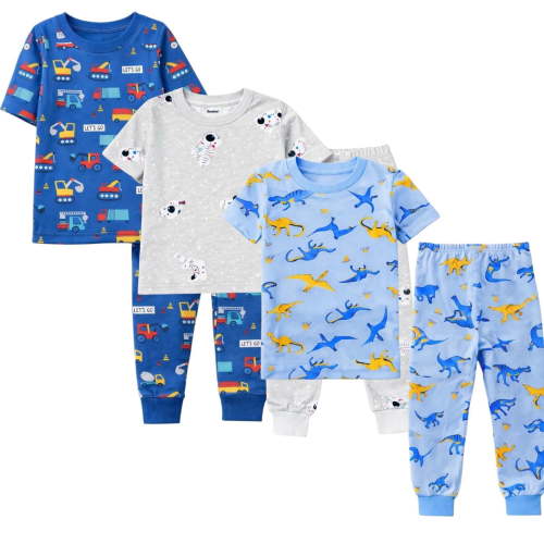 Kids Child Toddler Boy Pajamas Pj Set Short Sleeve Sleeve Snug Fit Soft & Cozy Sleepwear & Loungewear 3-Pack Size 2Y to 10Y