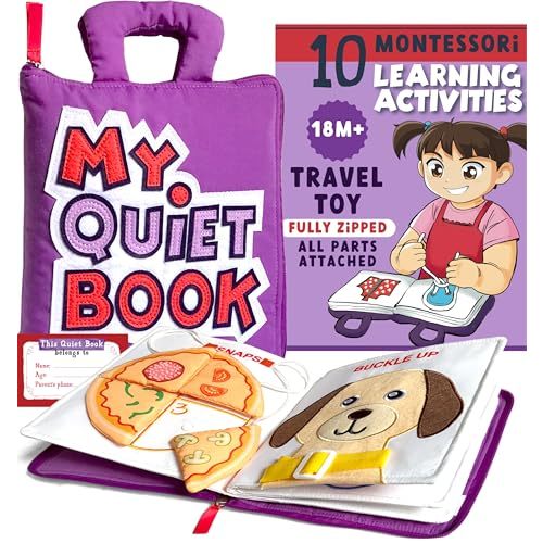 My Quiet Book - Toddler Travel Essential, Car Plane Activity Books, Airplane Montessori Busy Board, Busy Book for Toddlers 1-3, Gifts for 1 2 3 4 Year Old Girl, Birthday Gifts Toys Age 2-4