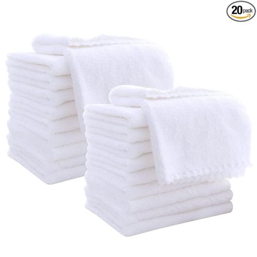 20 Pack Large Burp Cloths for Baby - 20" by 10" Ultra Absorbent Burping Cloth, Hand Washcloths, Newborn Towel - Milk Spit Up Rags - Burpy Cloths for Unisex, Boy, Girl - Burp Cloths Set(White)