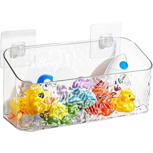 Adhesive Shower Caddy Shower Organizer, Bath Toy Storage Organizer, Bathtub Toy Holder, Large Capacity Wall Mounted Holder No Drill Shelves Rack, Wave