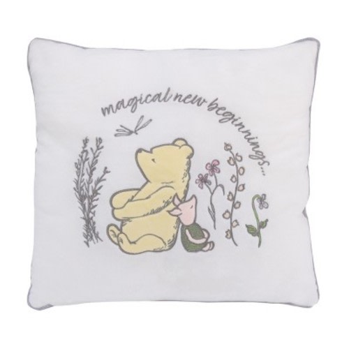 NoJo Disney Classic Pooh Naturally Friends Ivory and Taupe Magical New Beginnings Appliqued Decorative Pillow