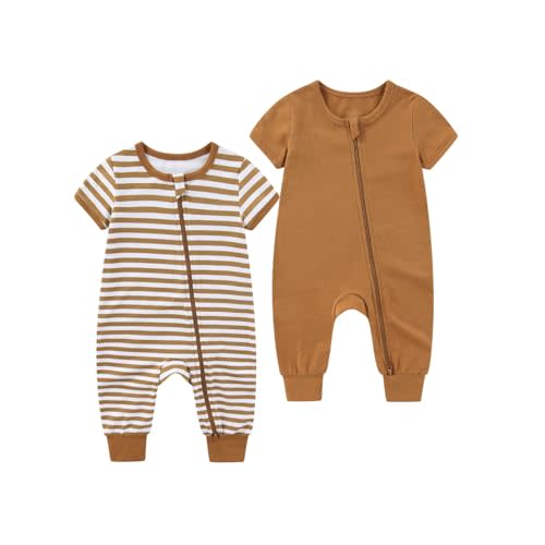 BABYSOLIS Baby Boys Girls One-Piece Rompers 2 Pack Unisex Infant Zipper Short Sleeve Jumpsuits 0-24Months New Born Clothing