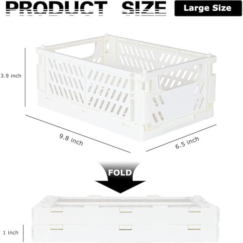 Tixill 2-Pack Mini Foldable Plastic Baskets for Organizing and Storage, Collapsible Storage Crate for Home Kitchen Bedroom Bathroom Office (9.8x6.5x3.8, White)