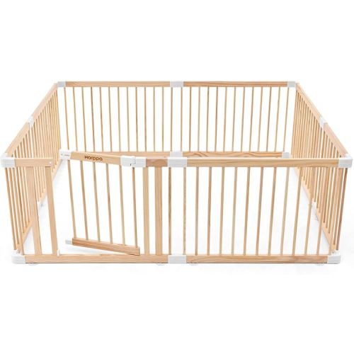 HARPPA Baby Gate Playpen for Babies and Toddlers Wooden Playpen Large Baby Fence Play Yards for Play Area 60 x 71.5 x 24 inch