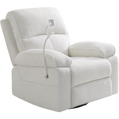 Teddy Fleece Swivel Rocker Recliner Nursery Rocking Chairs with Phone Holder Manual Gilder Recliner Chair with Wide Foot Rest for Living Room and Baby Room