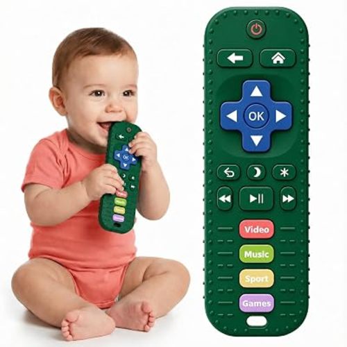 Baby Teething Toys, Remote Control Sensory Teether, Silicone Chew Toy for Teething Relief, BPA-Free Baby Remote Gift for Infants 3-6, 6-12 Months (Black)
