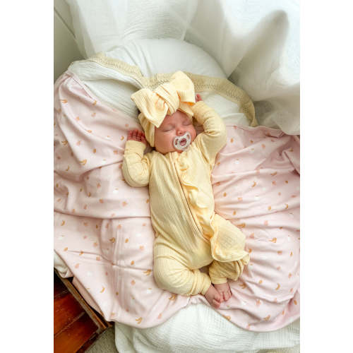 Frill Zip Romper | Pastel Lemon Rib Pointelle – Little and Fern