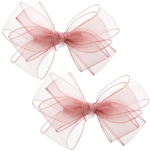 Mabor 2 Pcs Pink Bow Hair Clips 5.91 Inch Handmade Mesh Tulle Hair Accessories for Girls Women Kids Birthday Party Holiday Gift